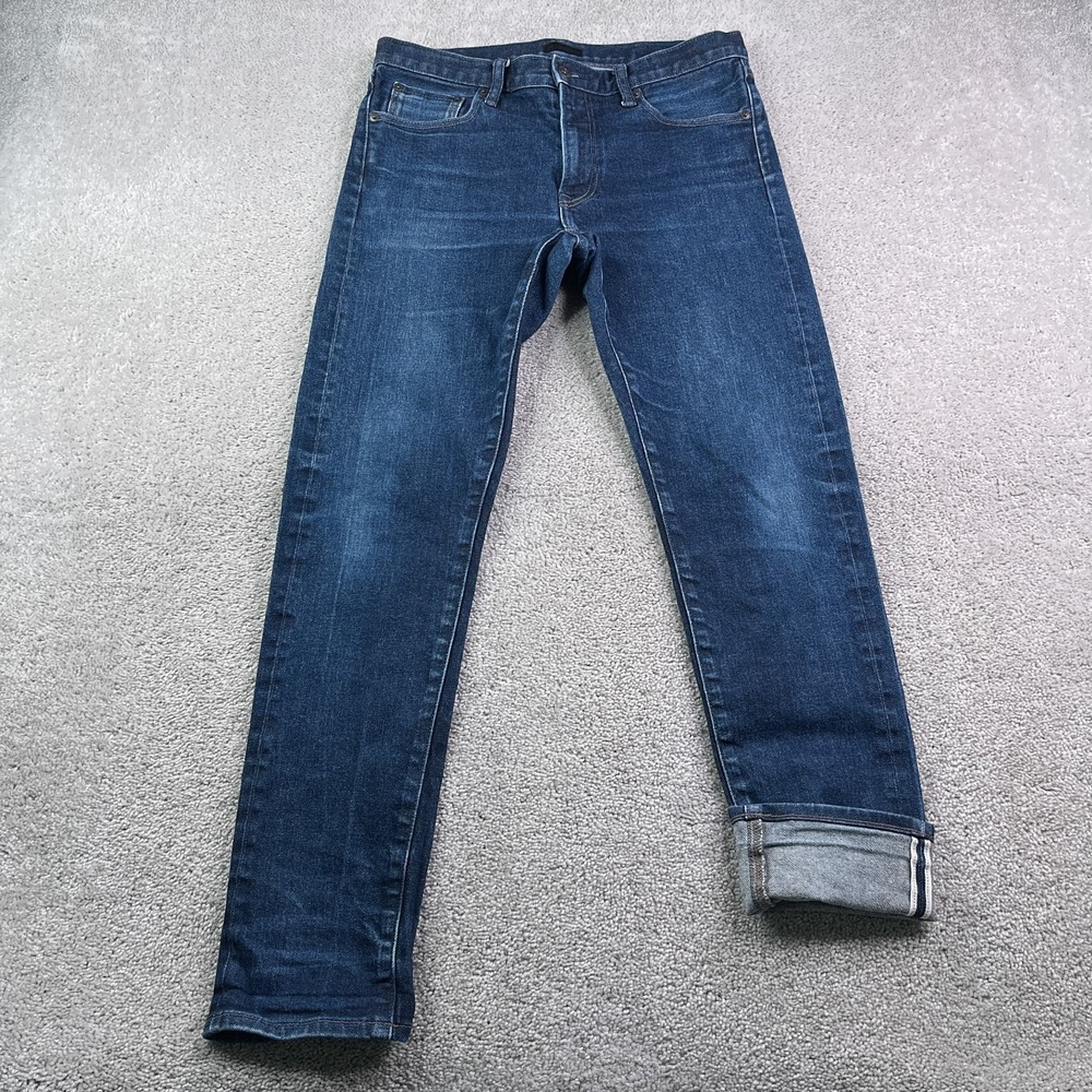 Uniqlo Jeans Mens 32x32 Blue Selvedge Straight Slim Fit Stretch Denim Casual